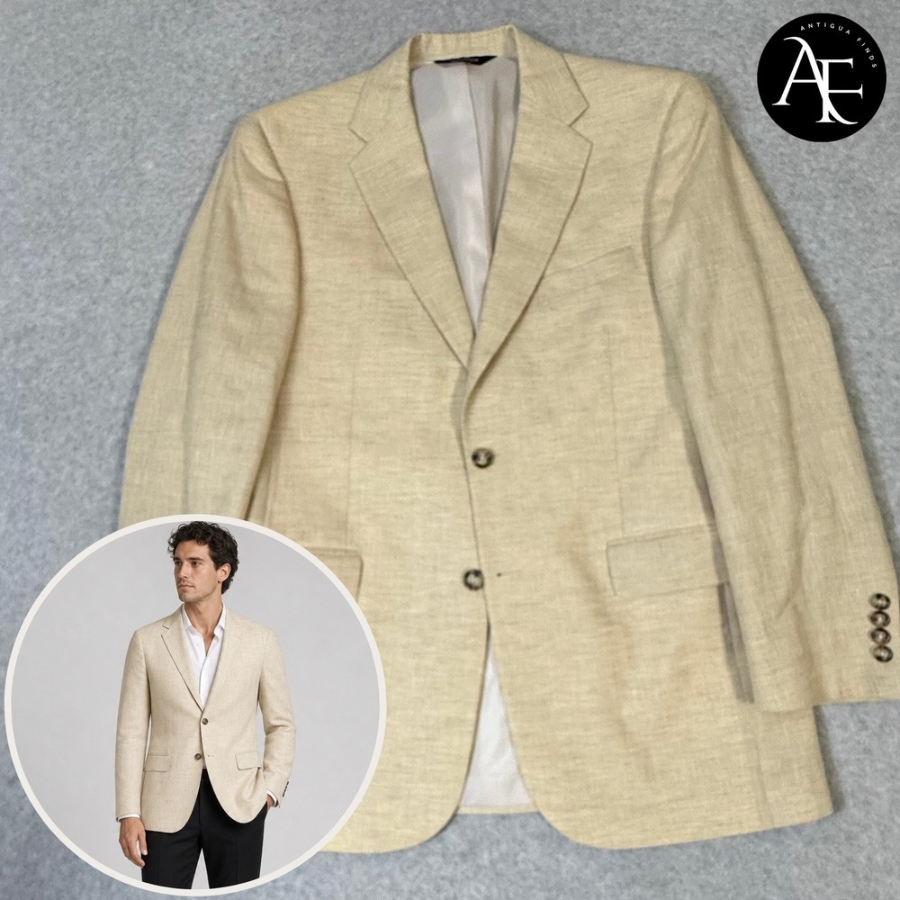 Jos A Bank Mens 40R Beige Linen Wool Blend 2 Button Blazer Sport Coat JAB262